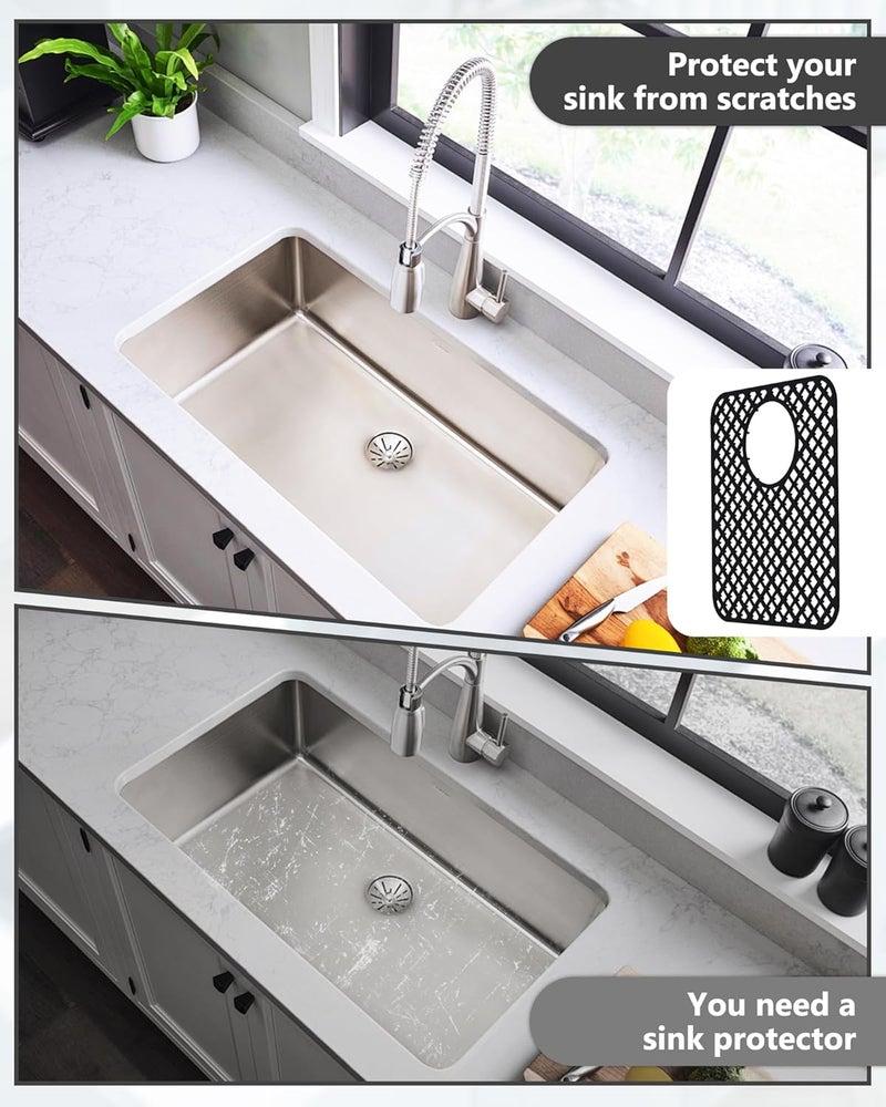 BEHOK Store 2 Pack Silicone Sink Protectors for Kitchen Sink, Lozenge Pattern 13 x 11 Inches Sink Mat, Non-Slip and Durable Sink Protector Silicone, Rear Drain, Black - Image 5